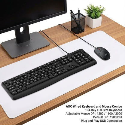 AOC KM170B/97 Wired Home & Office Keyboard + Mouse Combo 1.5M cables Black