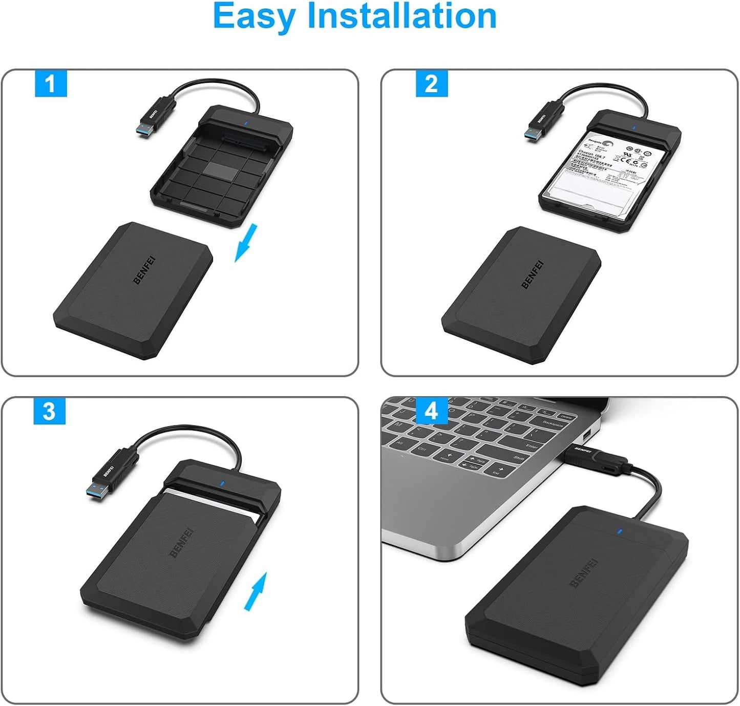 BENFEI 2.5 Inch SATA to USB Tool Free External Hard Drive Enclosure