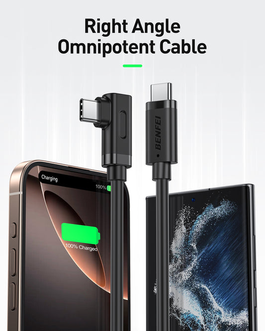 BENFEI 428BK-1M USB C to Right Angle USB C Cable , 90-dgree Angled USB 2.0 Type C Charger Cable, 3A Fast Charging & 480Mbps Data Sync, Durable PVC