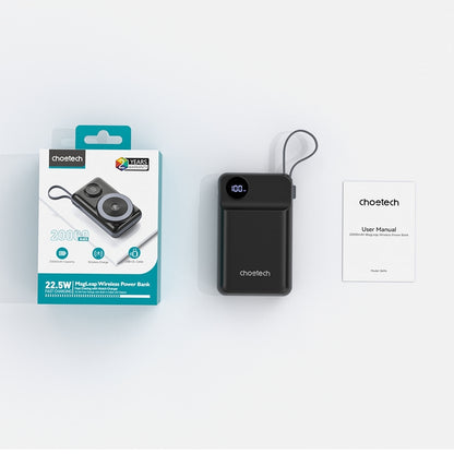 CHOETECH B696-BK 20000mAh 22.5W USB-A + USB-C x 2 + MagLeap Wireless Charge Power Bank Black