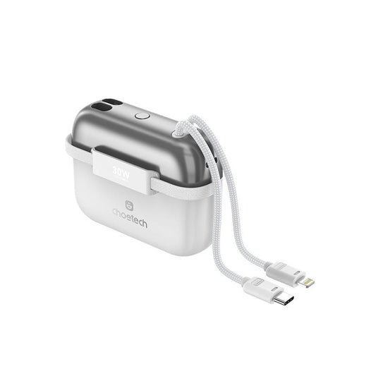 CHOETECH B812-SL WH Mini Bag Digital CCC Certified 10000mAh 30W Fast Charging Power Bank Gold with USB-C + 8-pin iPhone Cables