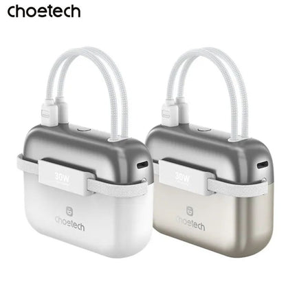 CHOETECH B812-SL WH Mini Bag Digital CCC Certified 10000mAh 30W Fast Charging Power Bank Gold with USB-C + 8-pin iPhone Cables