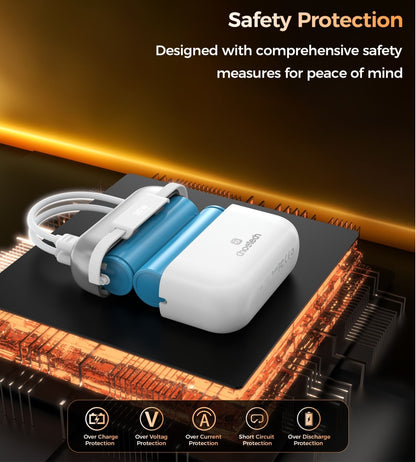 CHOETECH B812-SL WH Mini Bag Digital CCC Certified 10000mAh 30W Fast Charging Power Bank Gold with USB-C + 8-pin iPhone Cables