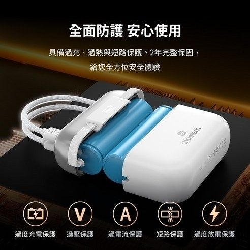 CHOETECH B812-SL WH Mini Bag Digital CCC Certified 10000mAh 30W Fast Charging Power Bank Gold with USB-C + 8-pin iPhone Cables