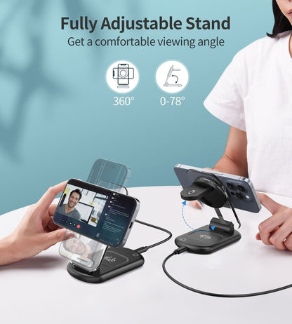 CHOETECH T618-F-BK 3-in-1 15W MagSafe Wireless fast Charger Stand for iPhone i-Watch AirPods w/ Ambient Light