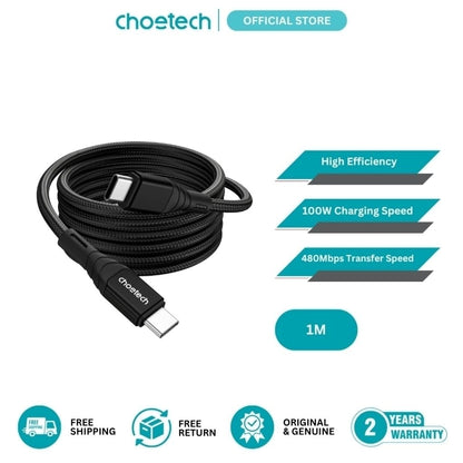 CHOETECH XCC-1008 USB-C-C PD100W M to M Fast charging Cable 1M Black