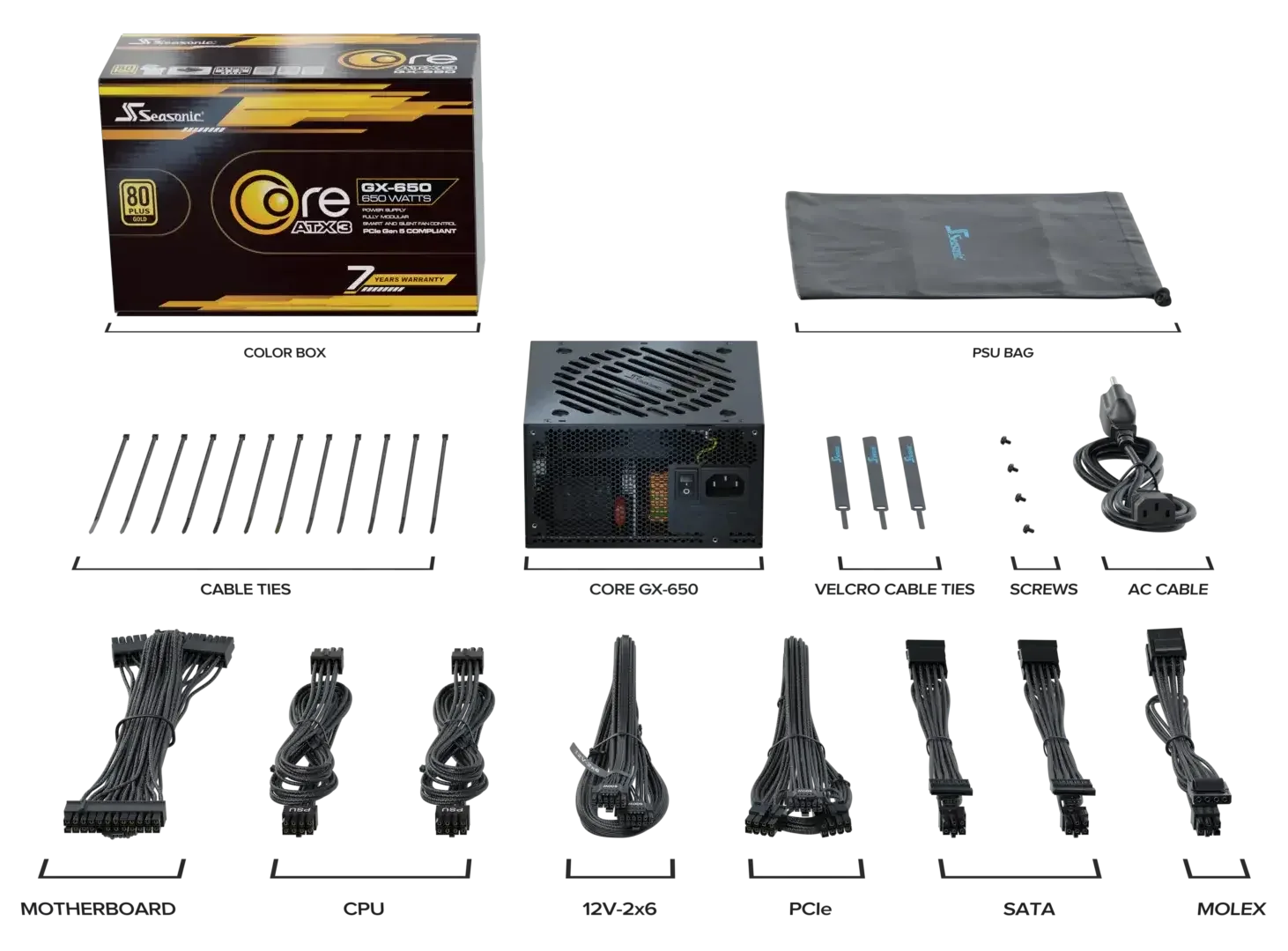 Seasonic Core GX-650 ATX3 80 Plus Gold Full Modular 650W PSU (SRP-CGX651-A5A32SF) - Mekamart Australia