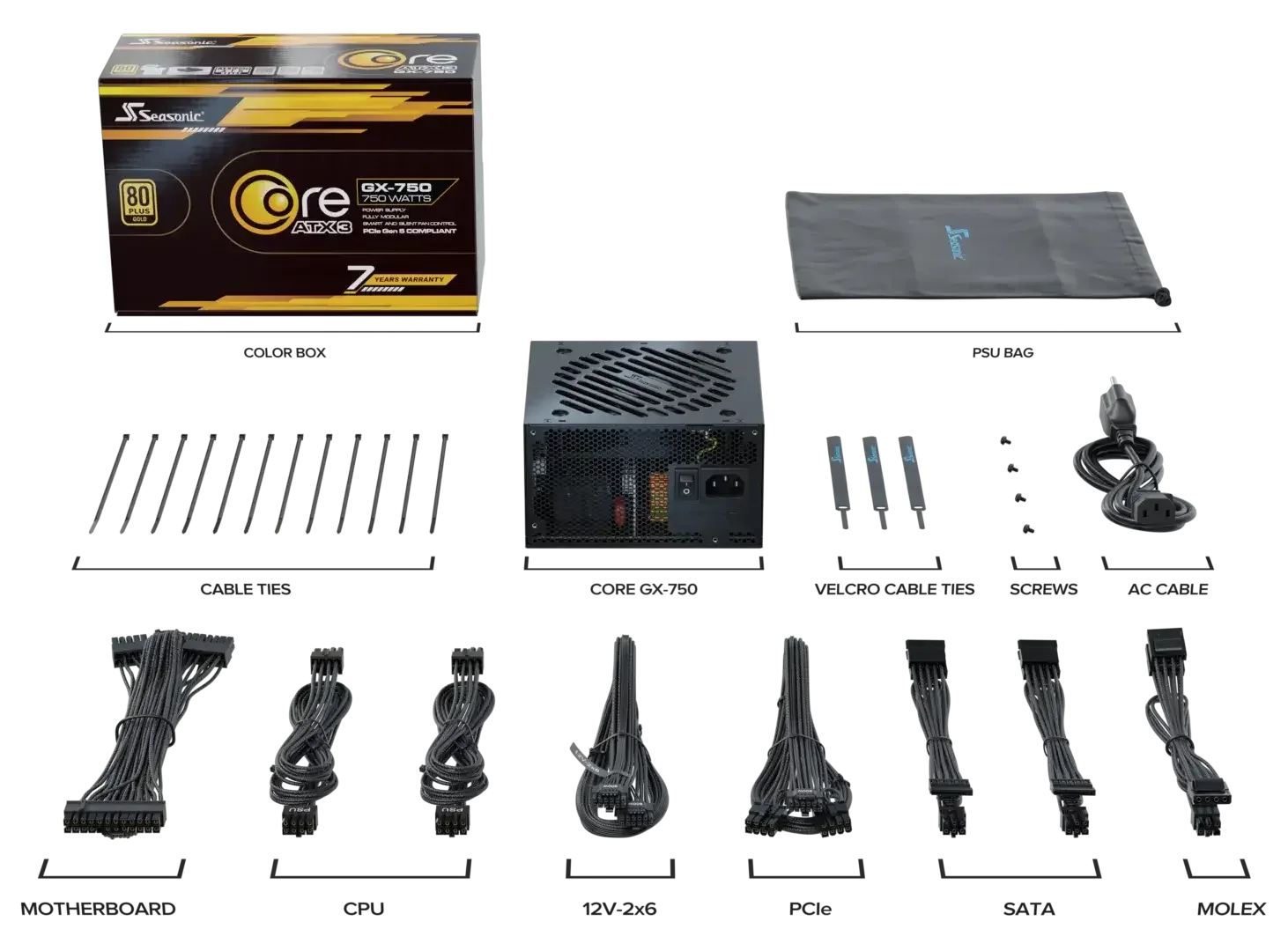 Seasonic Core GX-750 ATX3 80 Plus Gold Full Modular 750W PSU (SRP-CGX751-A5A32SF) - Mekamart Australia