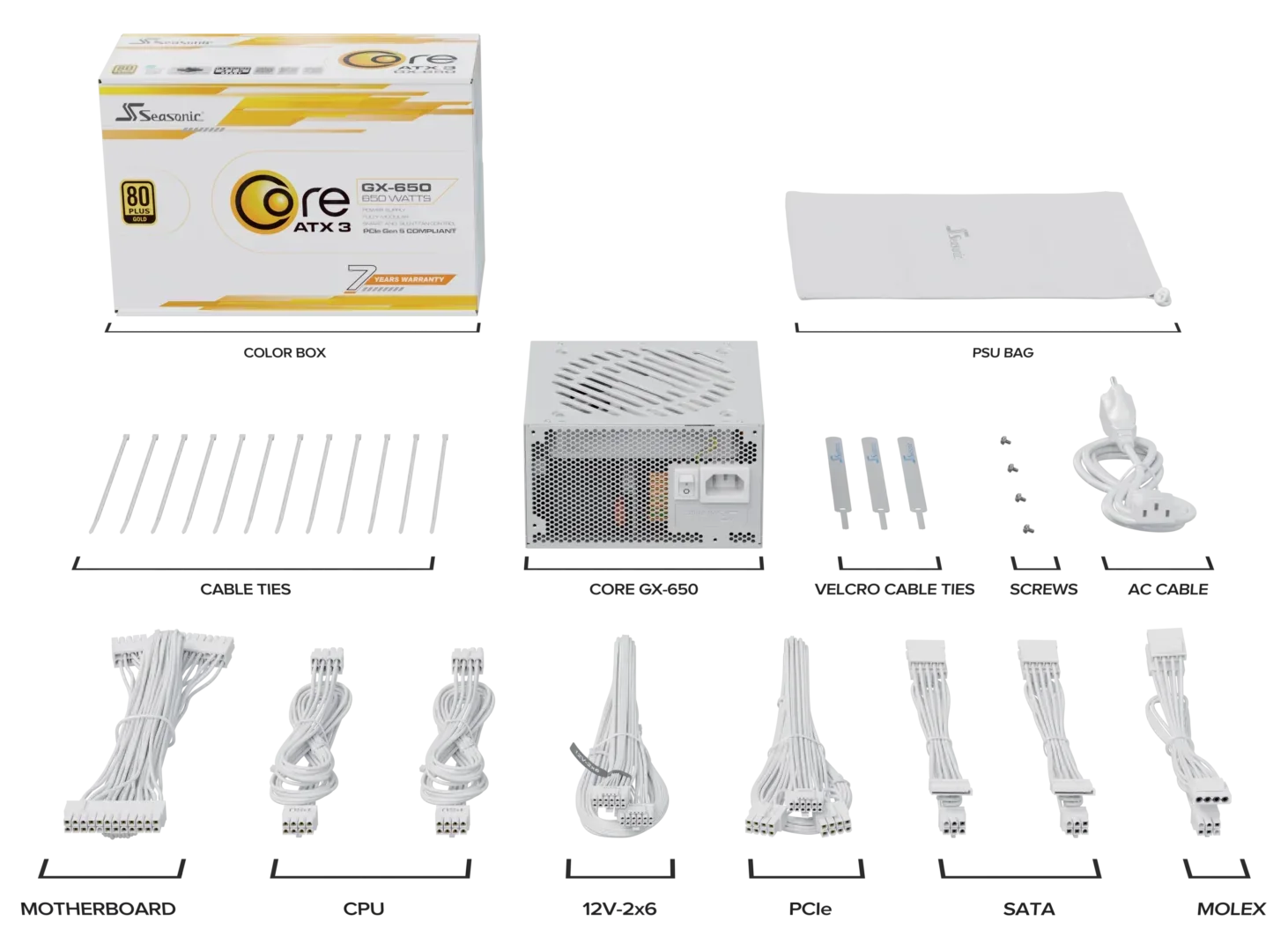 Seasonic CORE GX-650 White ATX 3.1 650W (SRP-CGX651-A5A32SF-WHITE) - Mekamart Australia