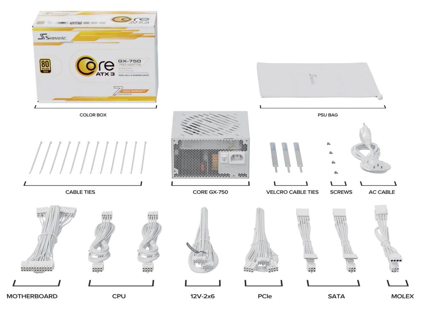 Seasonic CORE GX-750 White ATX 3.1 750W (SRP-CGX751-A5A32SF-WHITE) - Mekamart Australia