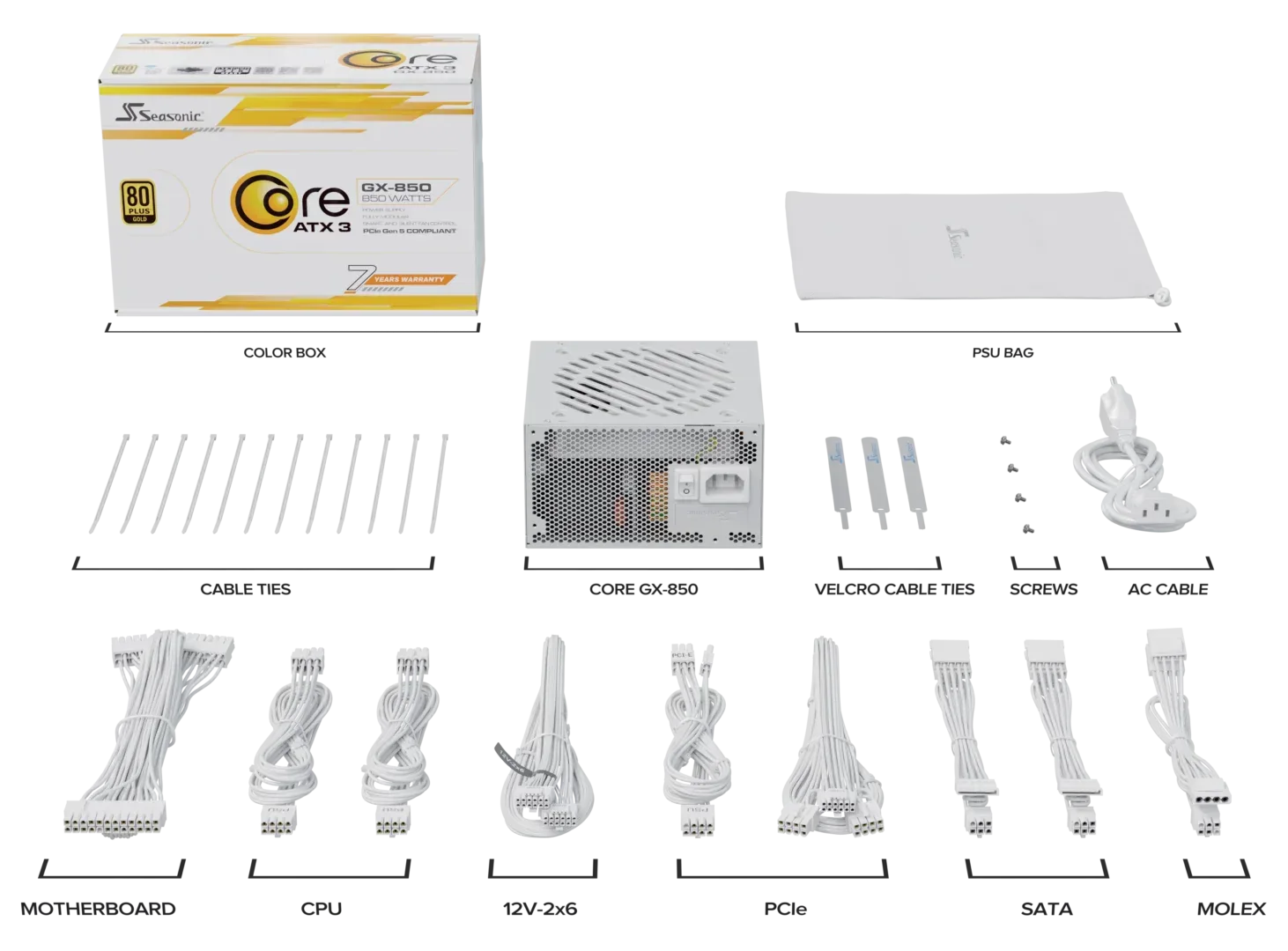 Seasonic CORE GX-850 White ATX 3.1 850W (SRP-CGX851-A5A32SF-WHITE) - Mekamart Australia
