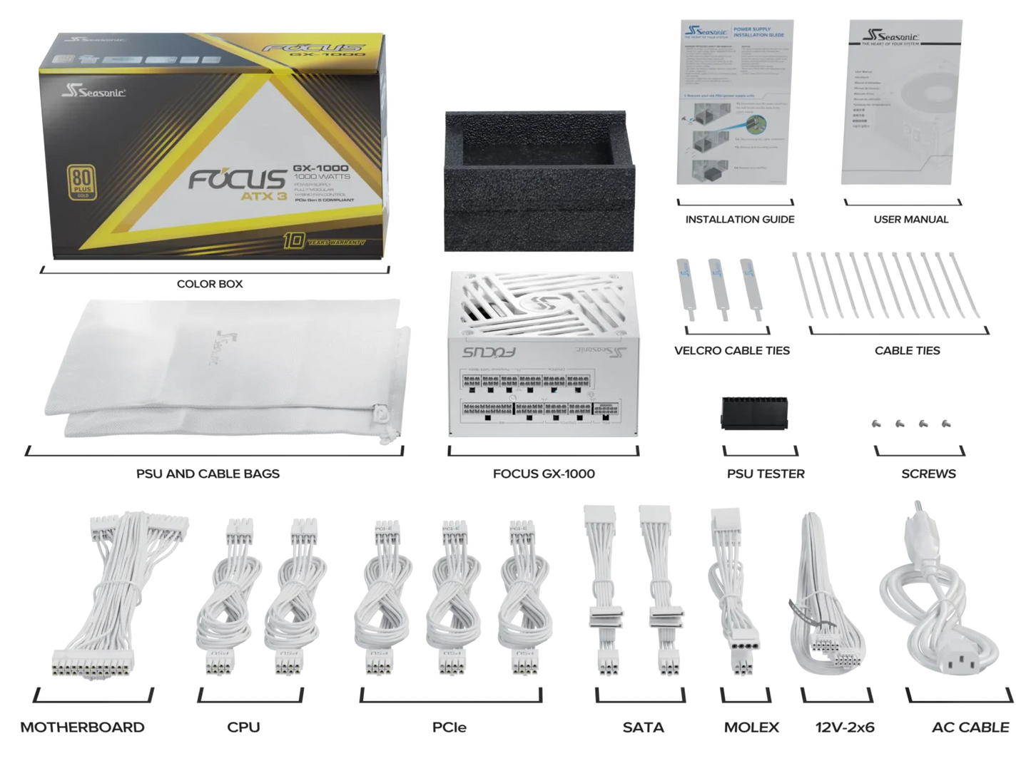 Seasonic 1000W Focus GX-1000 V4 WHITE Fully-Modular 80 PLUS Gold ATX3.1/PCIe 5.1 PSU