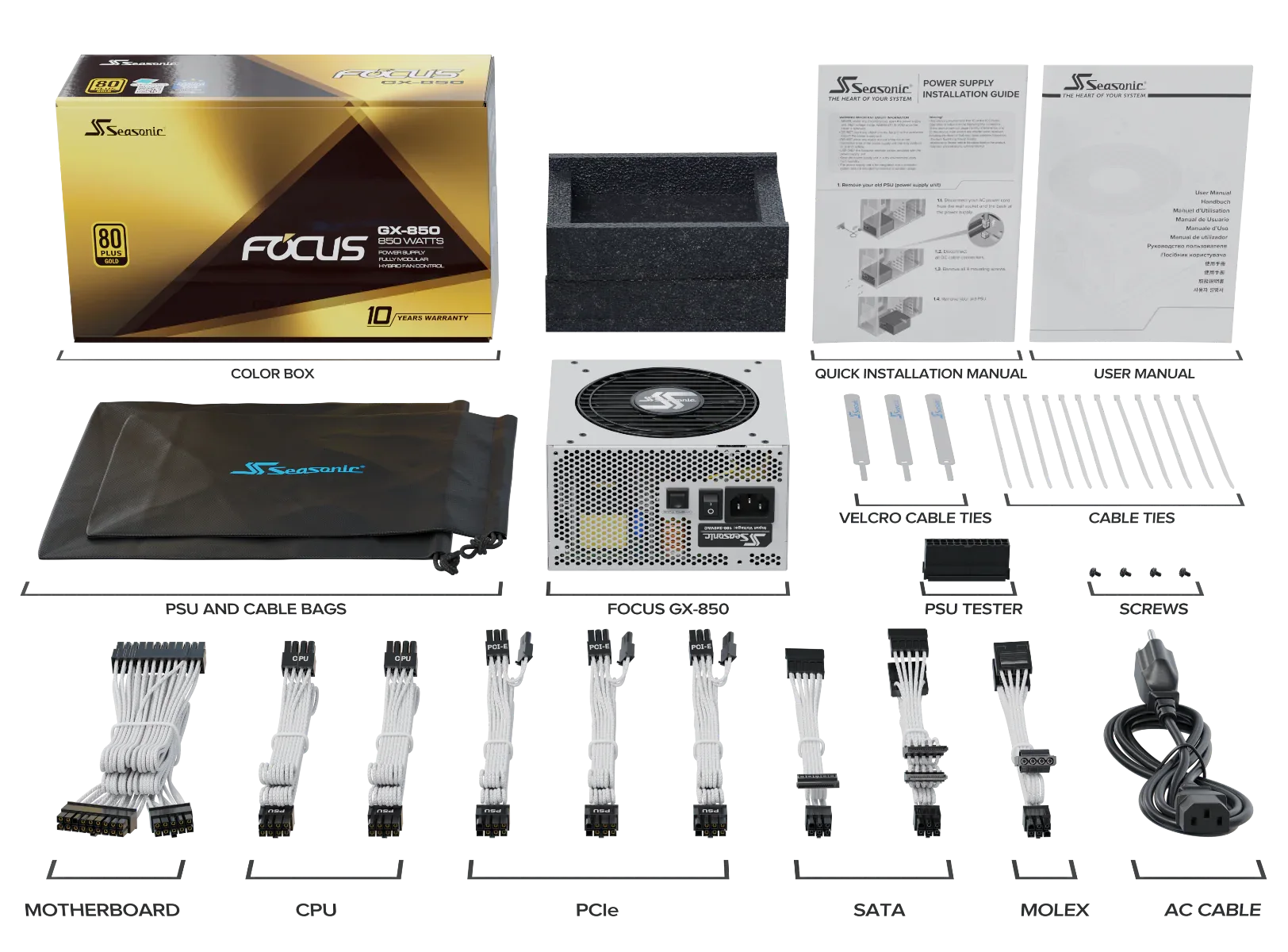 Seasonic FOCUS GX-850 White 850W ATX 3.0 Gold Modular PSU - Mekamart Australia