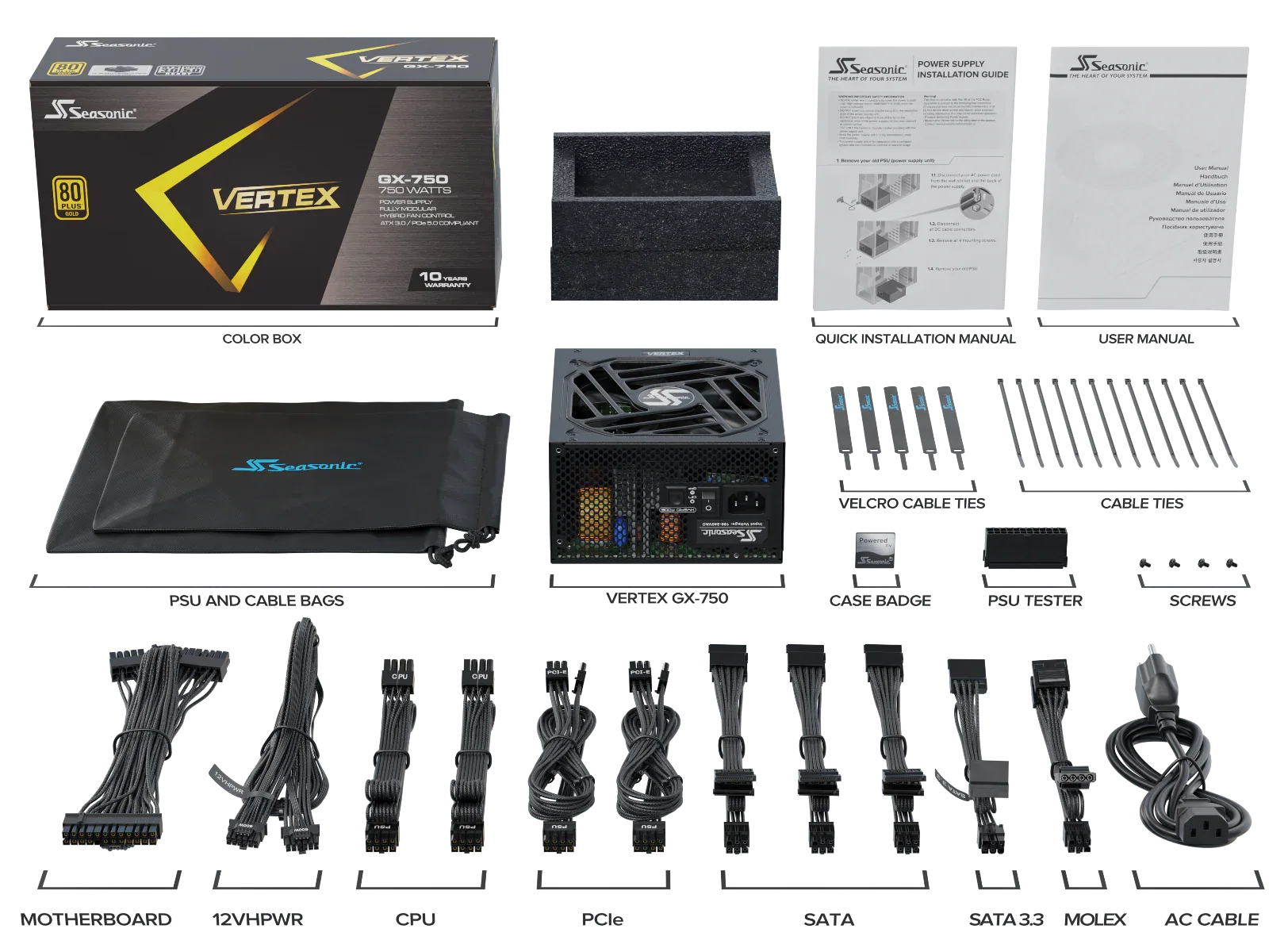 Seasonic VERTEX 750W (GX-750) 80 PLUS Gold Modular PSU ATX 3.0 - Mekamart Australia