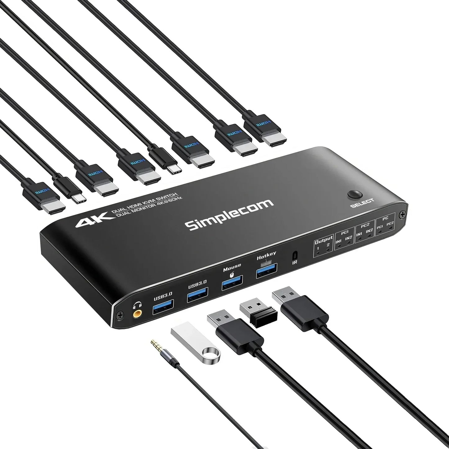 Simplecom KM430 Dual HDMI Monitor KVM Switch for 2 Computers with 4-Port USB Hub 4K@60Hz Keyboard Hotkey - Mekamart Australia