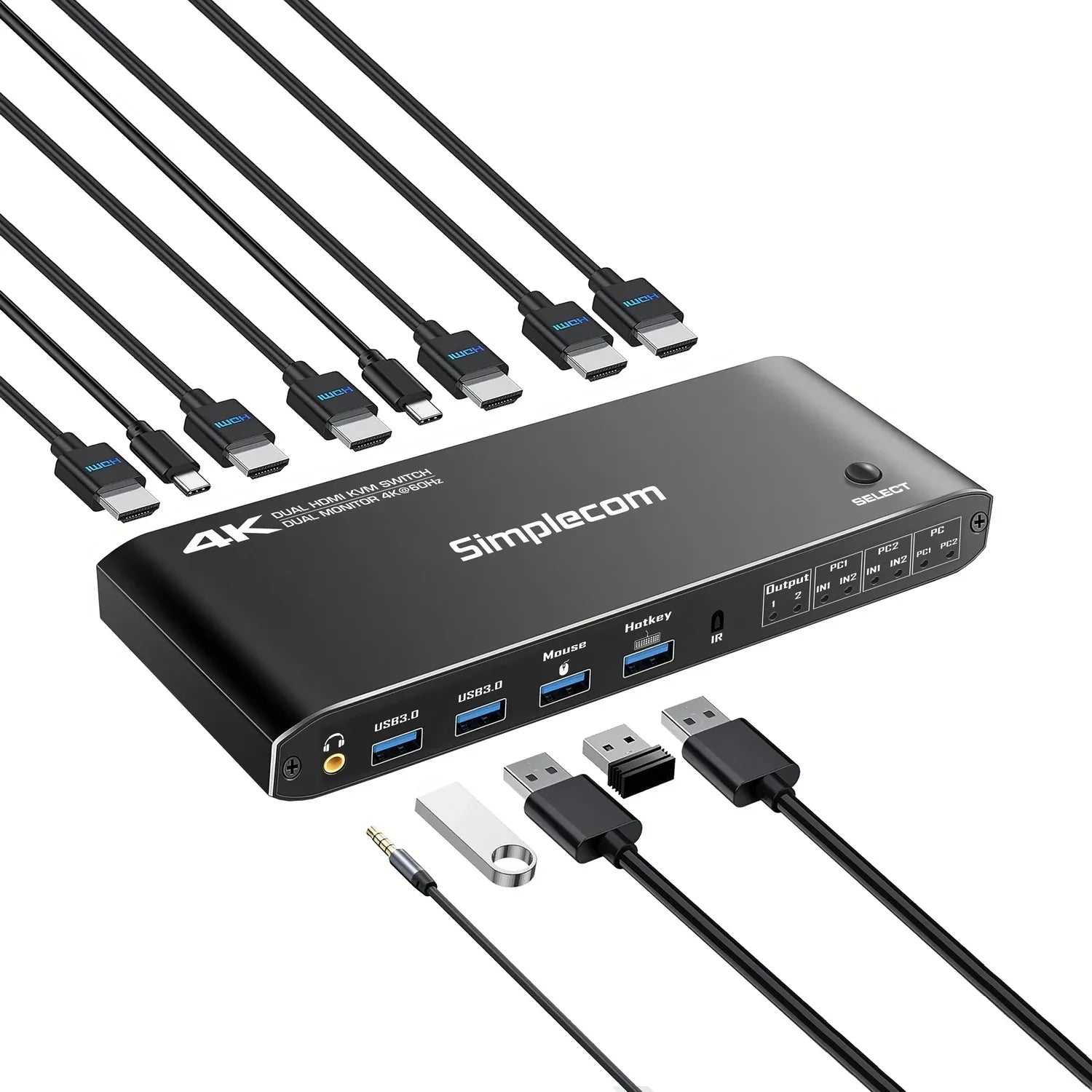 Simplecom KM430 Dual HDMI Monitor KVM Switch for 2 Computers with 4-Port USB Hub 4K@60Hz Keyboard Hotkey - Mekamart Australia