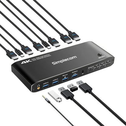 Simplecom KM430 Dual HDMI Monitor KVM Switch for 2 Computers with 4-Port USB Hub 4K@60Hz Keyboard Hotkey - Mekamart Australia