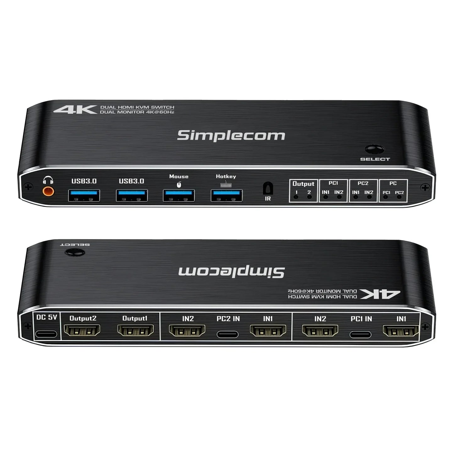Simplecom KM430 Dual HDMI Monitor KVM Switch for 2 Computers with 4-Port USB Hub 4K@60Hz Keyboard Hotkey - Mekamart Australia