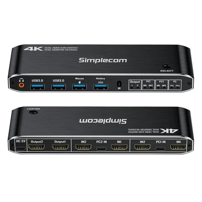 Simplecom KM430 Dual HDMI Monitor KVM Switch for 2 Computers with 4-Port USB Hub 4K@60Hz Keyboard Hotkey - Mekamart Australia