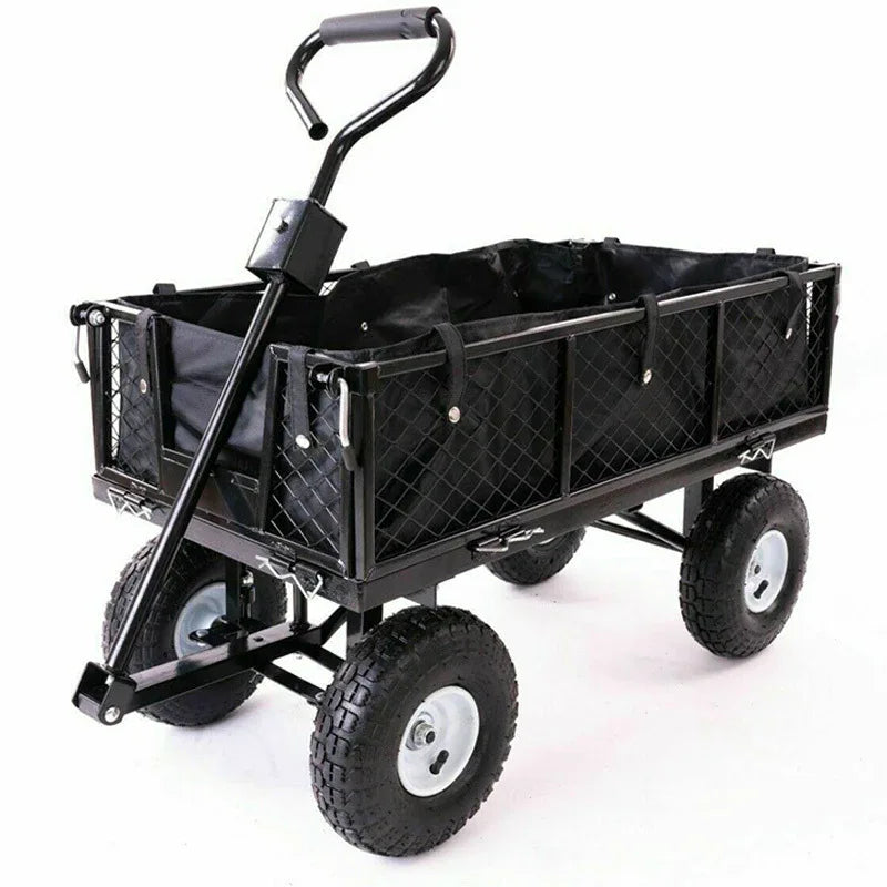 Garden Dump Rolling Mesh Cart with Heavy Duty Steel Frame,10 Inch Pneumatic Tires Maximum Load Capacity of 300 Kg (Black) - Mekamart Australia