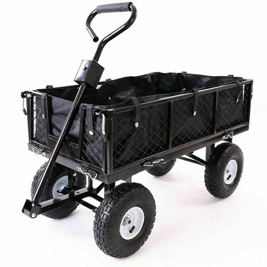 Garden Dump Rolling Mesh Cart with Heavy Duty Steel Frame,10 Inch Pneumatic Tires Maximum Load Capacity of 300 Kg (Black) - Mekamart Australia