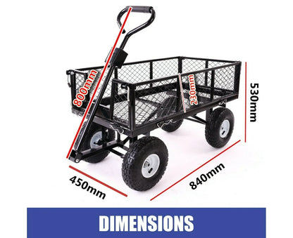 Garden Dump Rolling Mesh Cart with Heavy Duty Steel Frame,10 Inch Pneumatic Tires Maximum Load Capacity of 300 Kg (Black) - Mekamart Australia