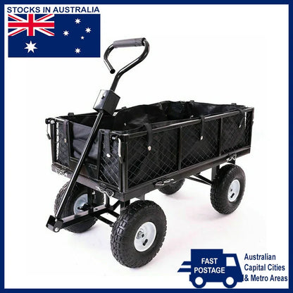 Garden Dump Rolling Mesh Cart with Heavy Duty Steel Frame,10 Inch Pneumatic Tires Maximum Load Capacity of 300 Kg (Black) - Mekamart Australia