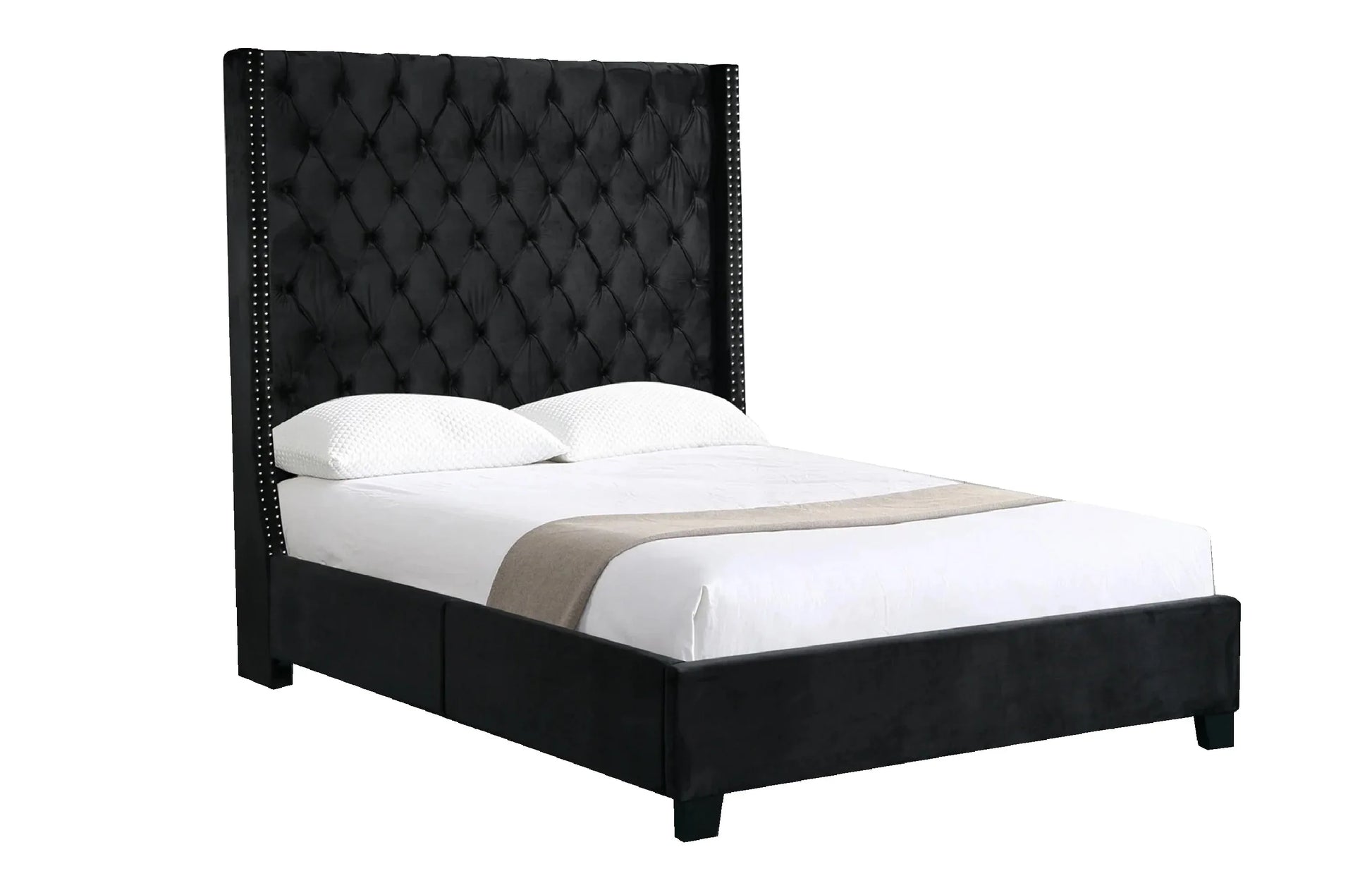 Ella Black Velvet Winged Bed 180cm - Queen - Mekamart Australia