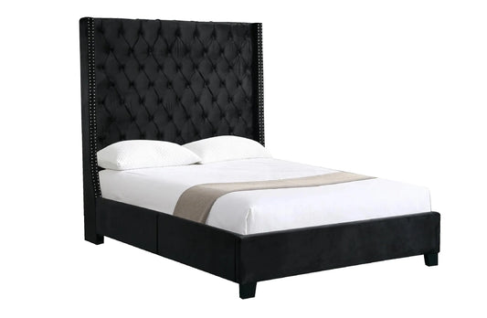 Ella Black Velvet Winged Bed 180cm - Queen - Mekamart Australia