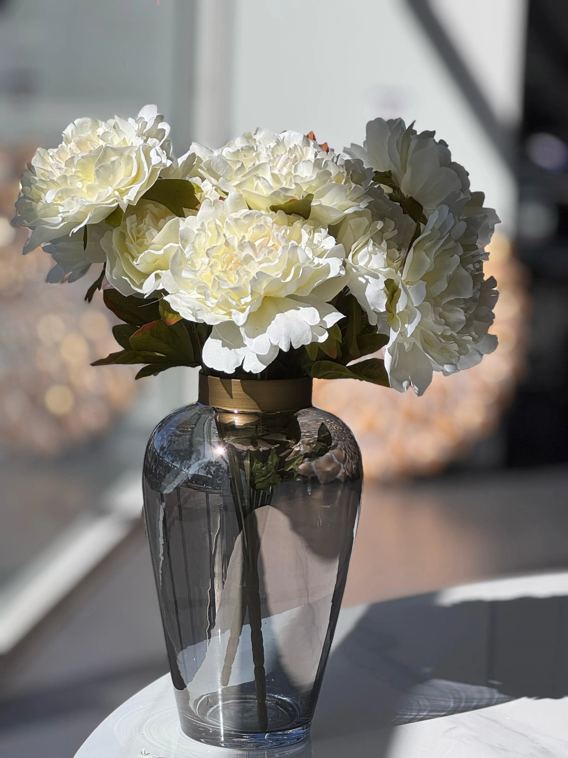 Artificial Bloomed Peony Bunch – Set of 2 Bunches – 45cm with 5 Flowers Each - White - Mekamart Australia