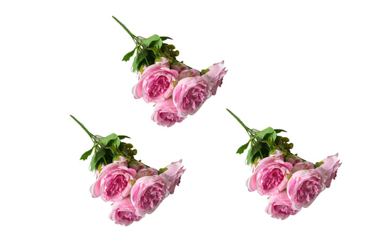 Artificial Rose Bunch – 31cm (Set of 3 Stems, 4 Flowers Each) - Pink - Mekamart Australia
