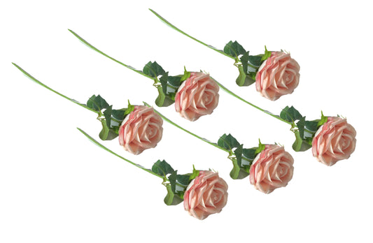 Artificial Single Stem Rose 64cm - Soft Pink- Set of 6 Stems - Mekamart Australia