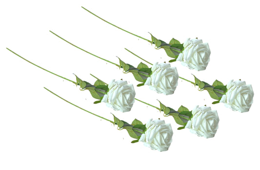 Artificial Single Stem Rose 64cm - White - Set of 6 Stems - Mekamart Australia