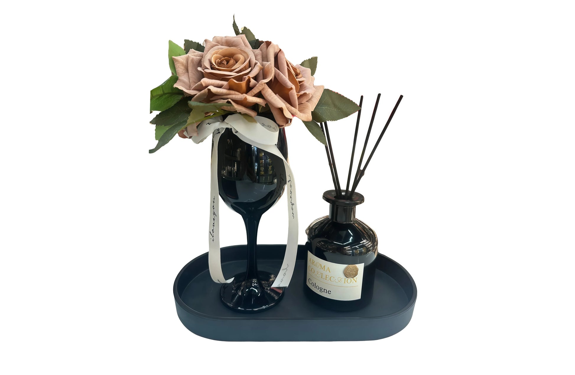Flower Decor Tray & Fragrance Diffuser Sets -Black - Mekamart Australia