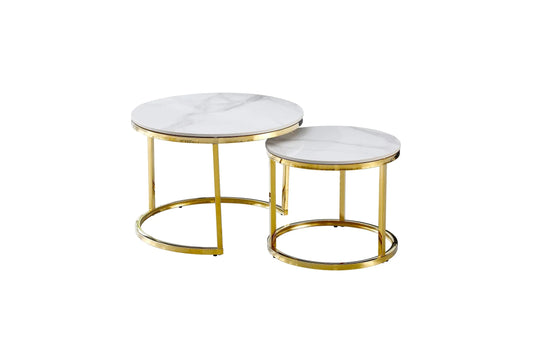 Nesting Style Coffee Table - White on Gold - 60cm/45cm - Mekamart Australia