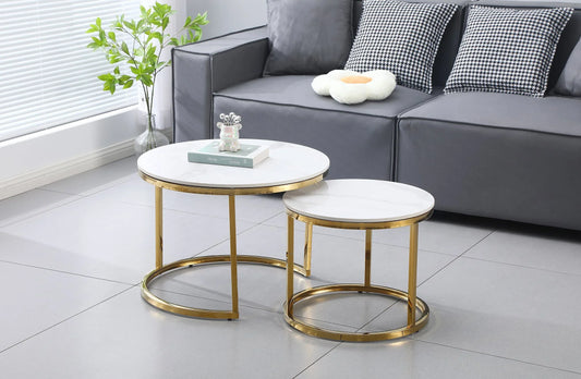 Nesting Style Coffee Table - White on Gold - 60cm/45cm - Mekamart Australia