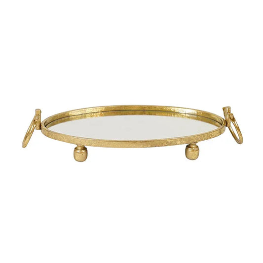Eliza Oval Iron Mirror Tray with Handles - Gold - Mekamart Australia