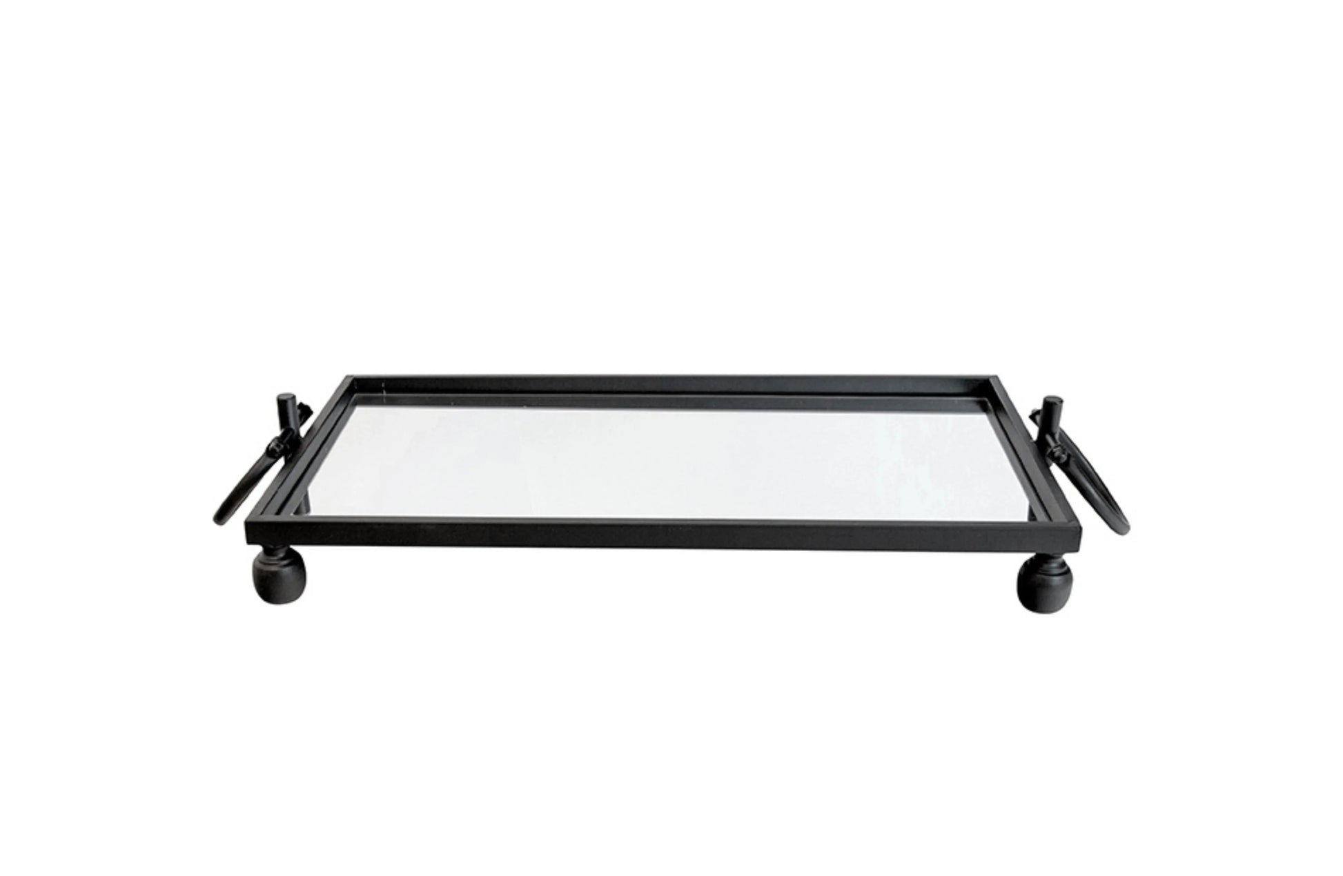 Eliza Small Rectangle Iron Mirror Tray with Handles - Black - Mekamart Australia