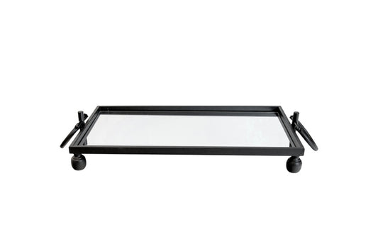 Eliza Small Rectangle Iron Mirror Tray with Handles - Black - Mekamart Australia