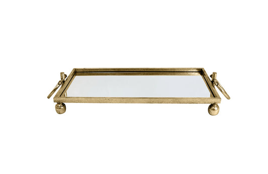 Eliza Small Rectangle Iron Mirror Tray with Handles - Gold - Mekamart Australia