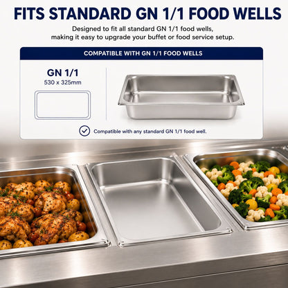 Commercial Stainless Steel GN 1/1 100mm Deep Gastronorm Bain Marie Buffet Steam Table Food Pan