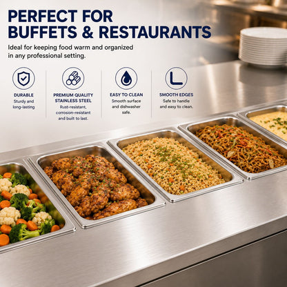 Commercial Stainless Steel GN 1/1 100mm Deep Gastronorm Bain Marie Buffet Steam Table Food Pan with Lid