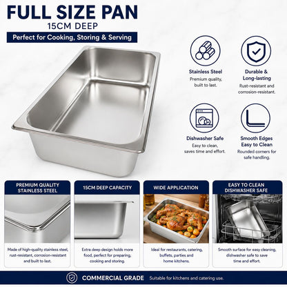 Commercial Stainless Steel GN 1/1 150mm Deep Gastronorm Bain Marie Buffet Steam Table Food Pan with Lid