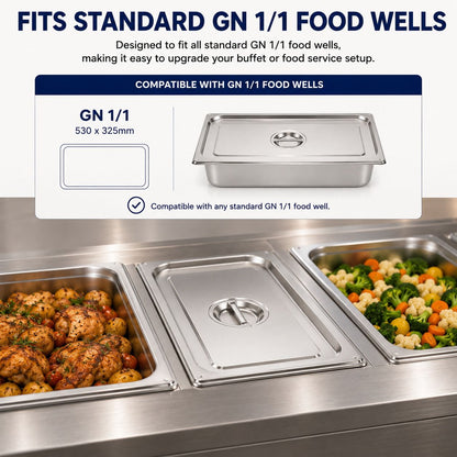 Commercial Stainless Steel GN 1/1 150mm Deep Gastronorm Bain Marie Buffet Steam Table Food Pan with Lid