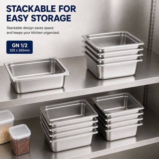 Commercial Stainless Steel GN 1/2 100mm Deep Gastronorm Bain Marie Buffet Steam Table Food Pan
