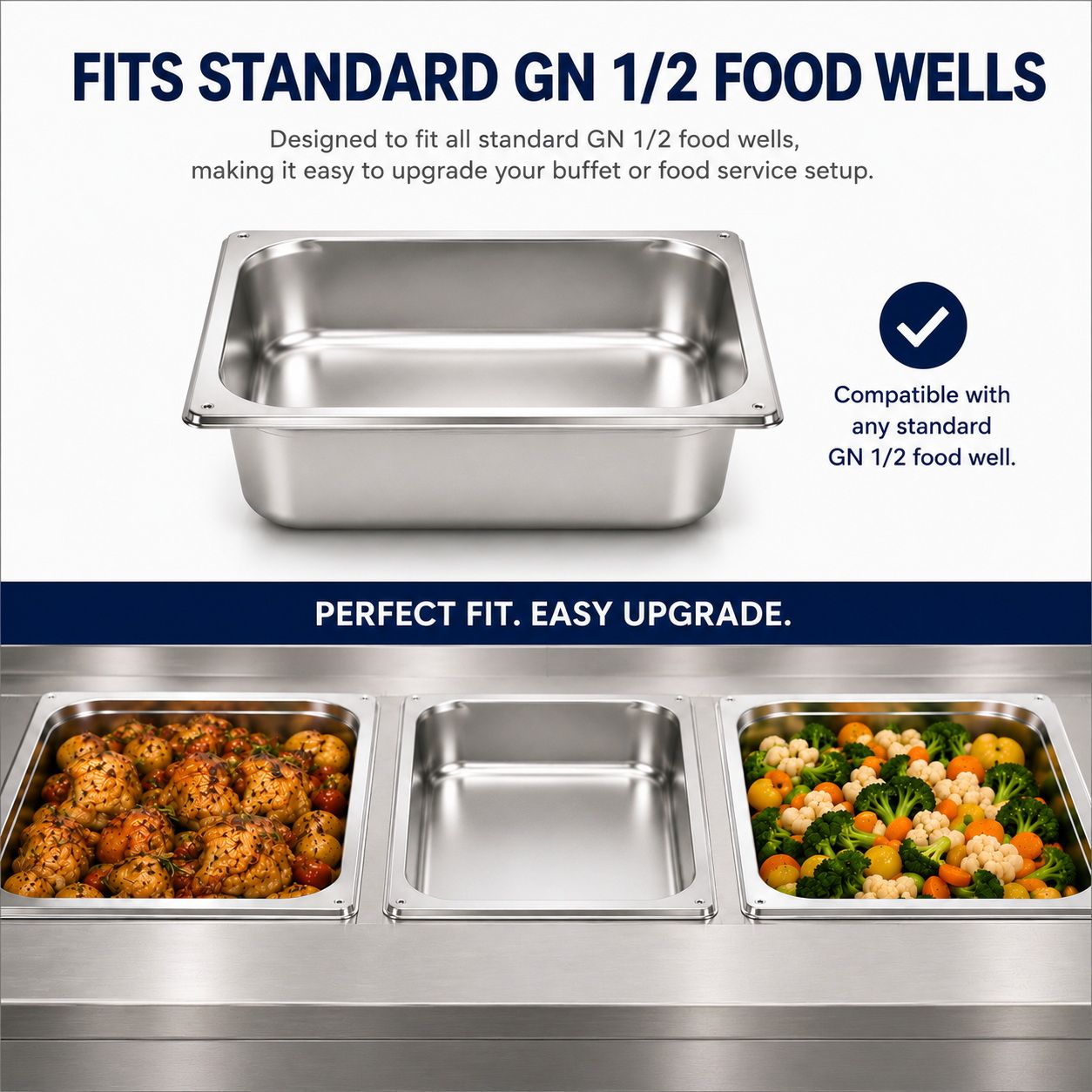 Commercial Stainless Steel GN 1/2 100mm Deep Gastronorm Bain Marie Buffet Steam Table Food Pan with Lid