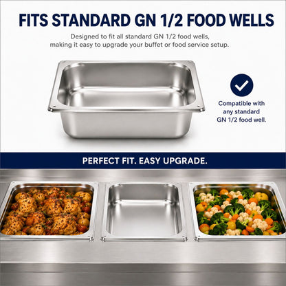 Commercial Stainless Steel GN 1/2 150mm Deep Gastronorm Bain Marie Buffet Steam Table Food Pan with Lid