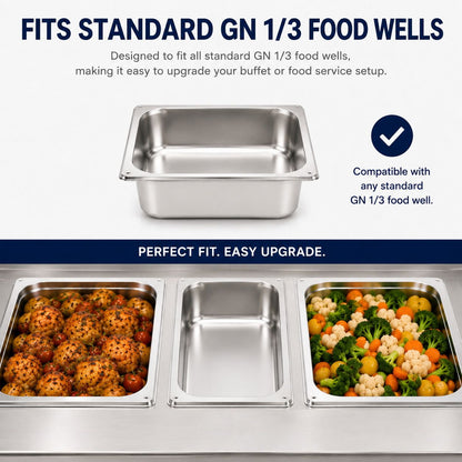 Commercial Stainless Steel GN 1/3 150mm Deep Gastronorm Bain Marie Buffet Steam Table Food Pan