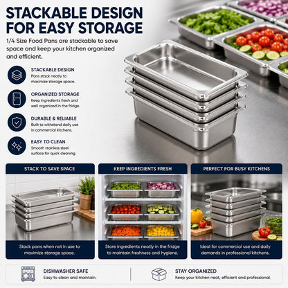 Commercial Stainless Steel GN 1/4 100mm Deep Gastronorm Bain Marie Buffet Steam Table Food Pan with Lid