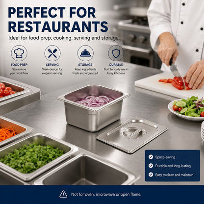 Commercial Stainless Steel GN 1/6 100mm Deep Gastronorm Bain Marie Buffet Steam Table Food Pan